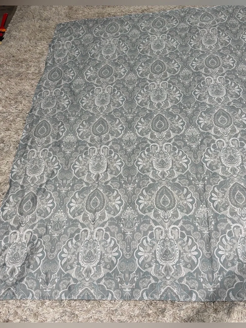 Mainstay Shower Curtain Elegant Paisley in Gray Light Teal & White 71” 68” Silky